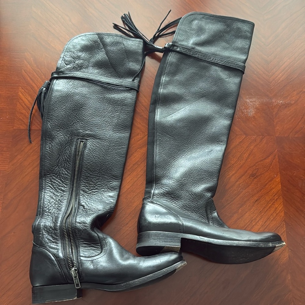 Frye Molly Tassel Tall Leather Over The Knee OTK Riding Boots 6 Black - PREOWNED